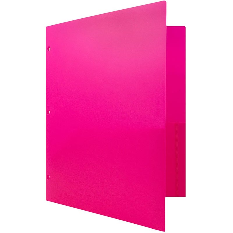 JAM PAPER Heavy Duty Plastic 3 Hole Punch Pocket Folders - Extra Tough School Folders - Fuchsia Hot Pink - 6/Pack - Image 5